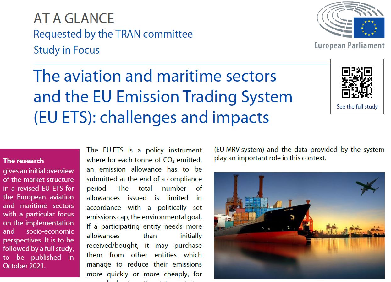 At a glence The aviation and maritime sectors and the EU Emission Trading System (EU ETS